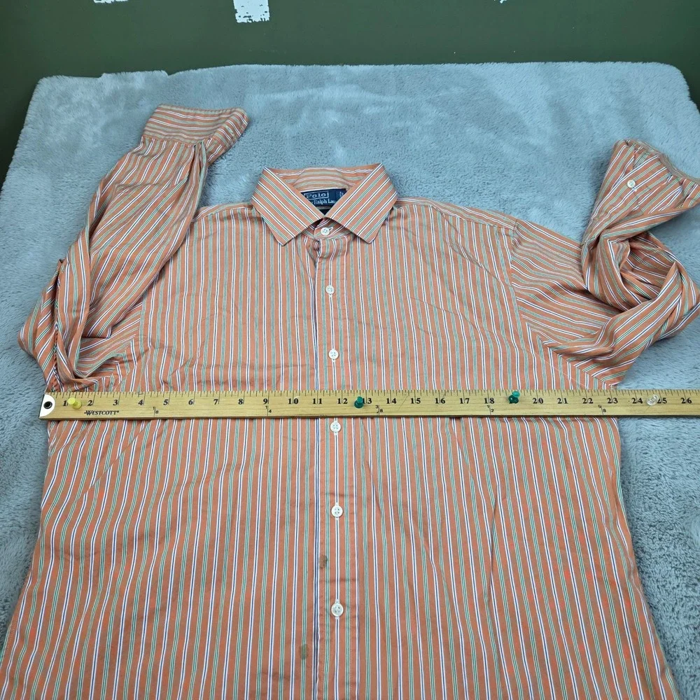 Polo Ralph Lauren Button Down Mens 16.5 Regent Custom Fit Striped Orange Multi
